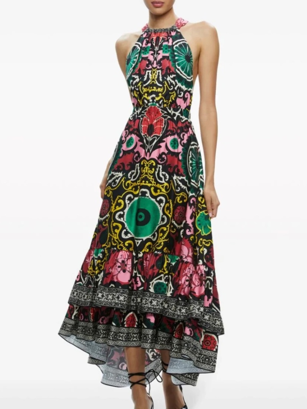 Alice + Olivia Loyce Mixed Print High Low Tiered Floral Maxi Dress - Size 2